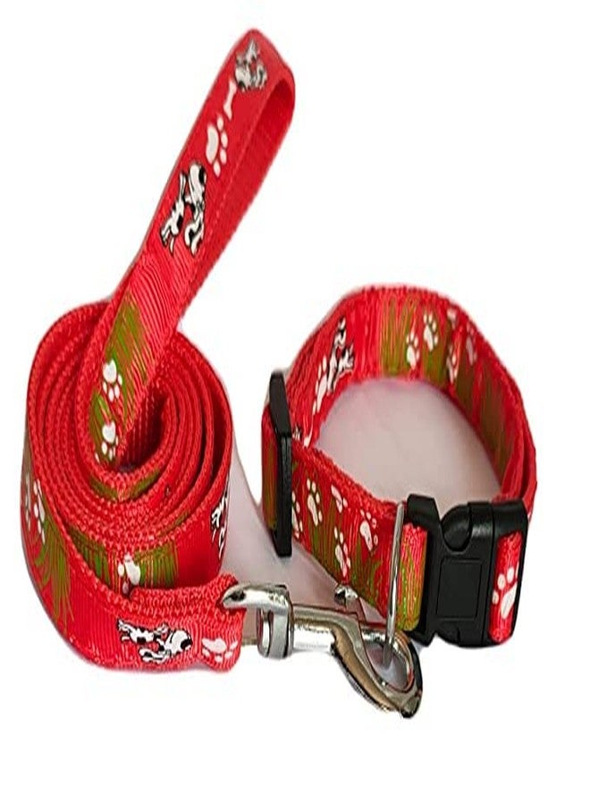 Pups&Pets Dog Printed Collar and Leash Set 15 MM- Adjustable Nylon Collar with Bell for Small and Medium Dogs, Collar and Leash Set for Puppies, Dog & Cat (Red) - Image 1